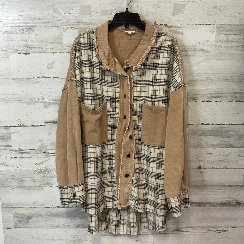 Jacket Shirt By Pol In Brown, Size: L