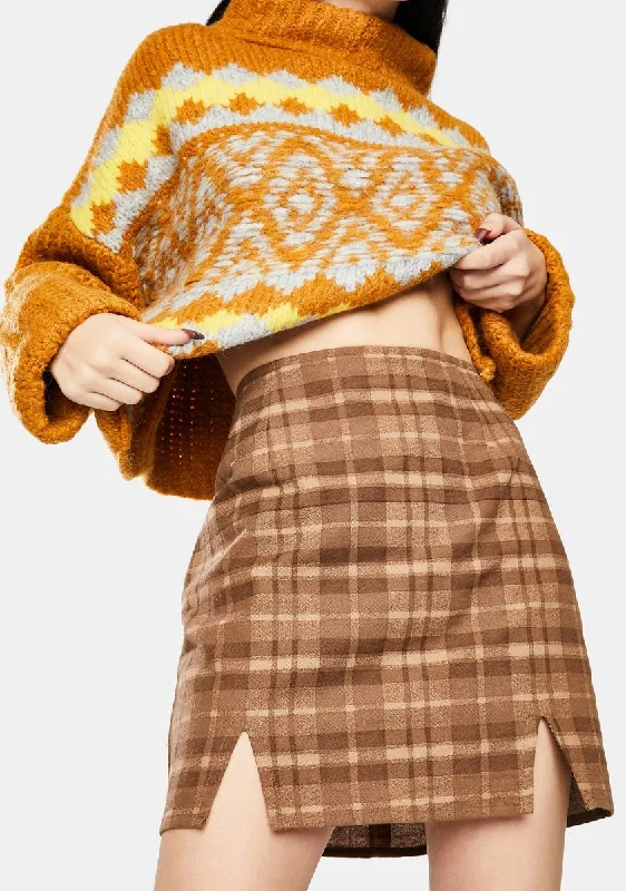 Women's Casual Wear Clothes Elegant Fashion Offers Brown Check Zila Mini Skirt