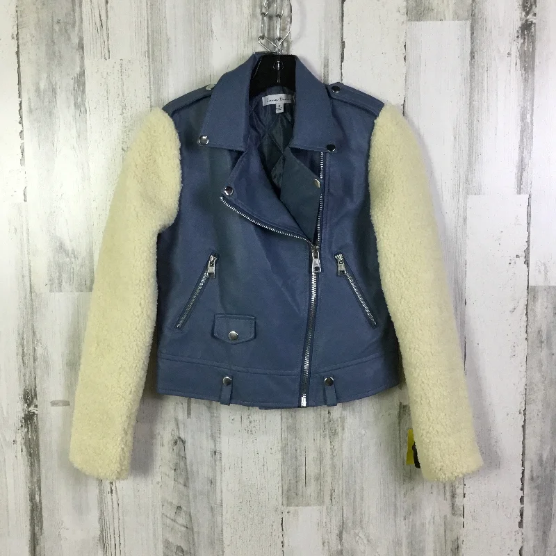 Jacket Moto By Love Tree In Blue & Cream, Size: S