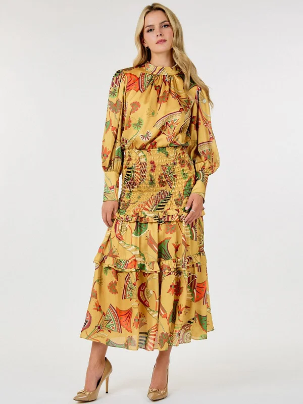 Women's Trendy Clothes New Styles Just In WOMEN'S LONG SLEEVE SMOCK TIERED FLORAL PRINT MAXI DRESS