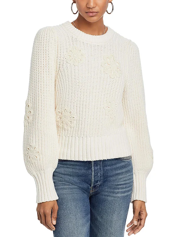 Women's Clothes And Garments Evening Elegance Romy Womens Crochet Cable Knit Crewneck Sweater