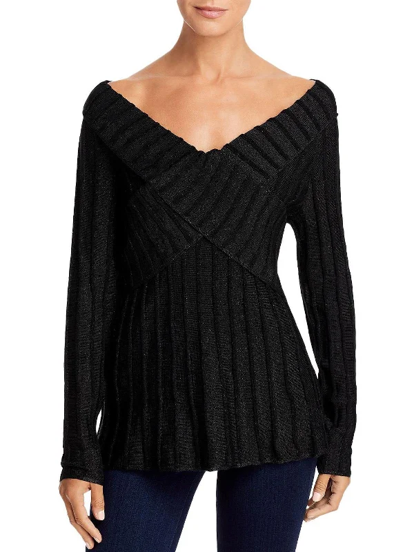 Women's Chic Outerwear Attire Ride The Style Wave Womens Lurex Off The Shoulder Pullover Sweater