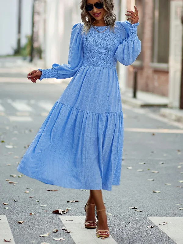 Women's Elegant Garments Day-To-Night Styles FashionSierra - Bohemia A-line Solid Lantern Sleeve Maxi Dress