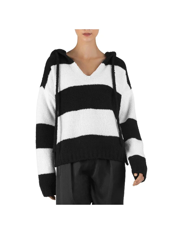 Women's Effortless Casual Outfit Hot Sale Chenille  Womens Striped Hoodie V-Neck Sweater