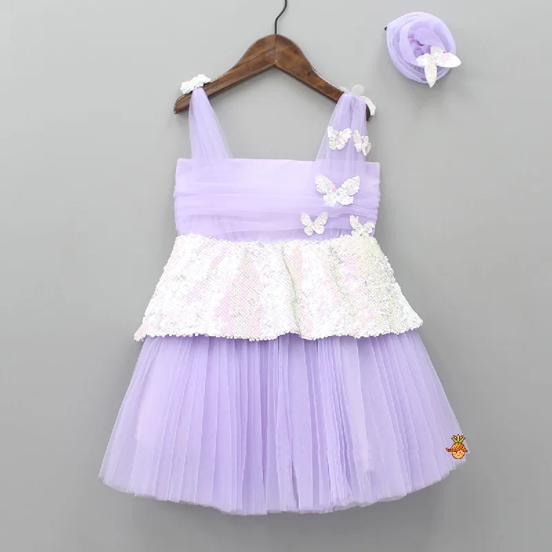 Women's Work Outfit Absurdly Cheap Sale Lilac Sequin Butterfly Embellished Dress With Hairclip