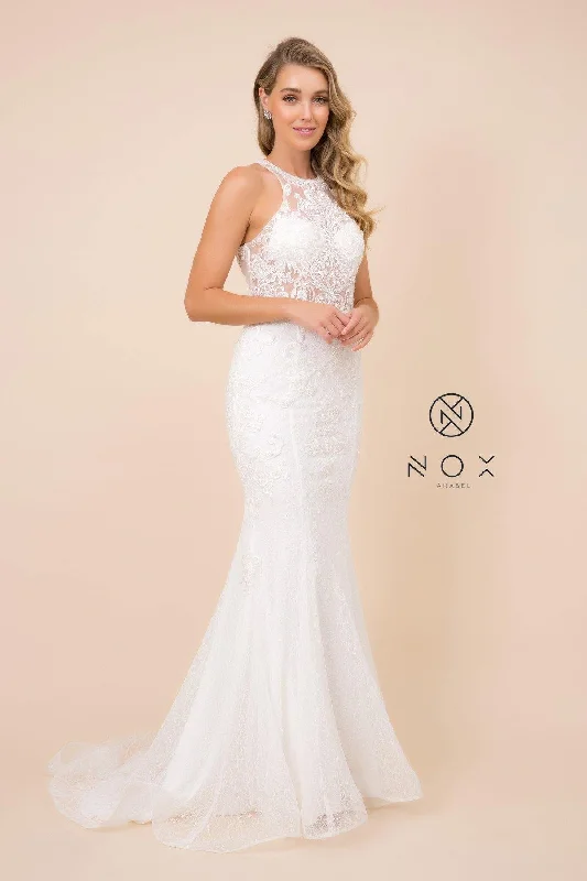 Women's Clothing Laid-Back Fashion Offers Sheer Lace Applique High Neck Wedding Dress