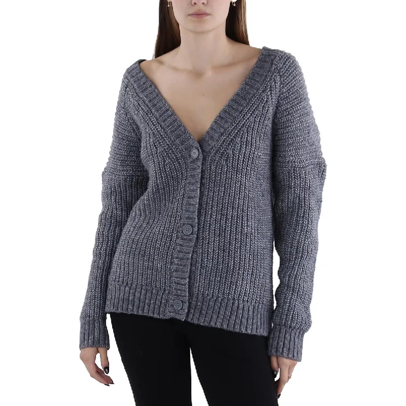 Plus-Size Women's Garments Holiday Glam Womens Button-Down Heathered Cardigan Sweater