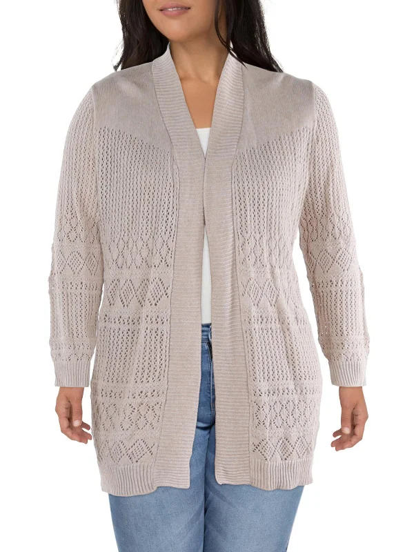 Women's Holiday Clothing Budget Friendly Plus Womens Crochet Eyelet Cardigan Sweater