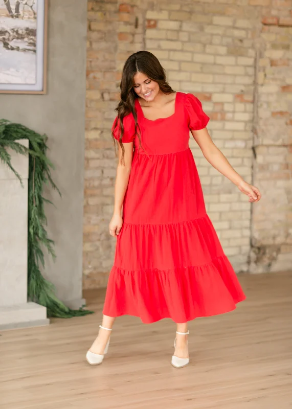 Women's Vacation Clothes Style Without Limits Harper Short Sleeve Tiered Red Maxi Dress