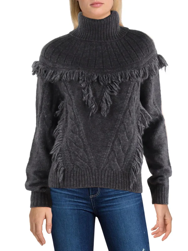 Fashionable Women's Clothing Glamorous Fashion Offers Womens Wool Blend Fringe Mock Turtleneck Sweater