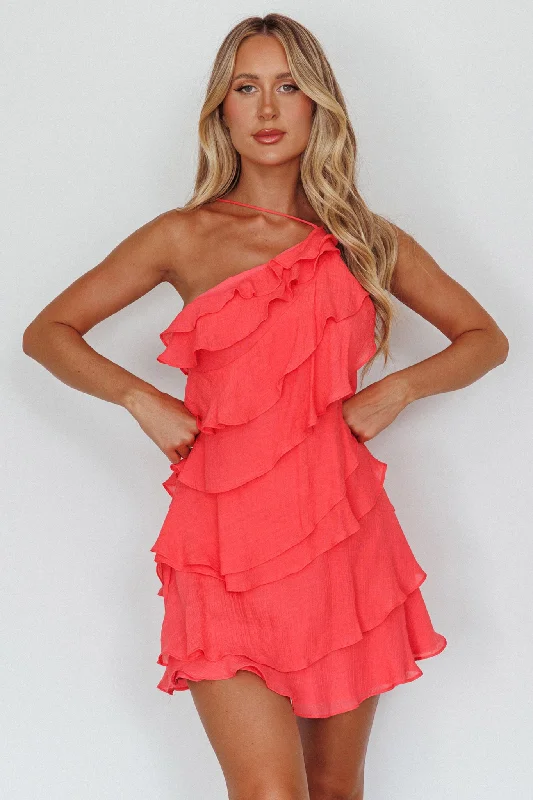 Women's Office Attire End Of Season Sale Arrabel Tiered Ruffle Mini Dress Watermelon