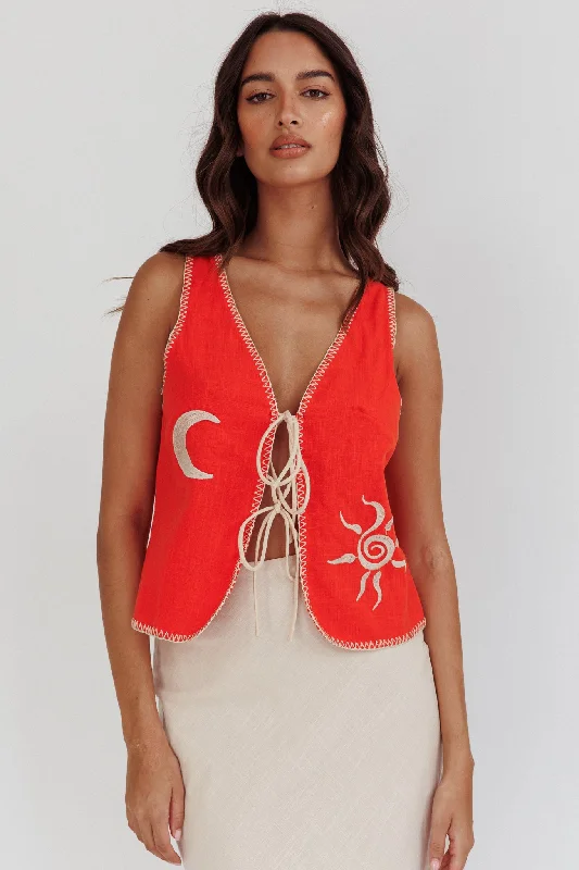 Women's Elegant Evening Attire Romantic Chic Deals Dose Of Sunshine Blanket Stitch Vest Top Orange