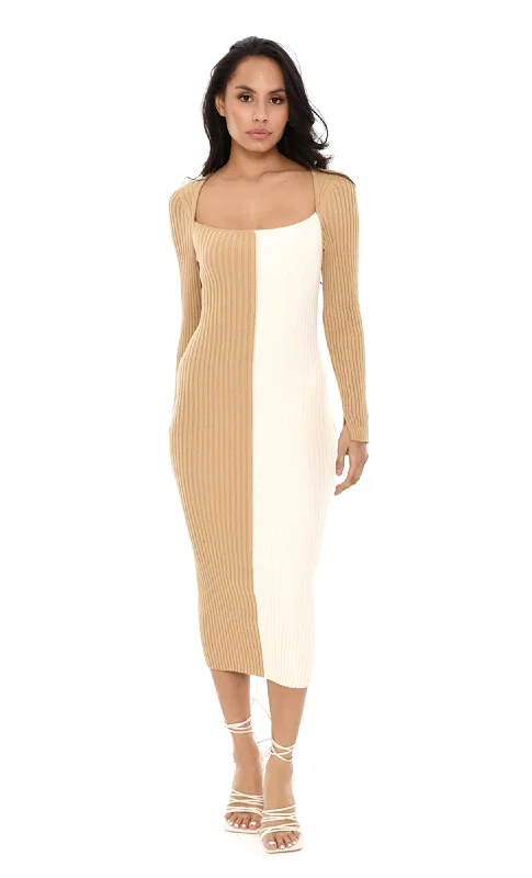 Women's Plus-Size Clothes Save Big Colourblock Rib Midi Dress