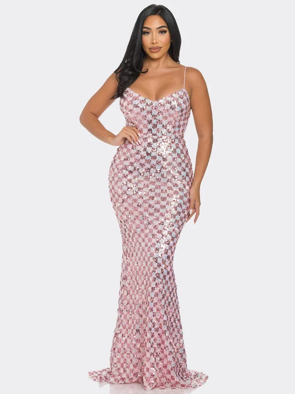 Women's Comfortable Lounge Garments Contemporary Casual Deals WOMEN'S SLEEVELESS V-NECK BODYCON SEQUINS GOWN MAXI DRESS