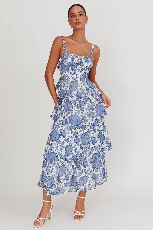 Women's Contemporary Apparel Unbeatable Prices Provence Bloom Tiered Maxi Dress Floral Blue