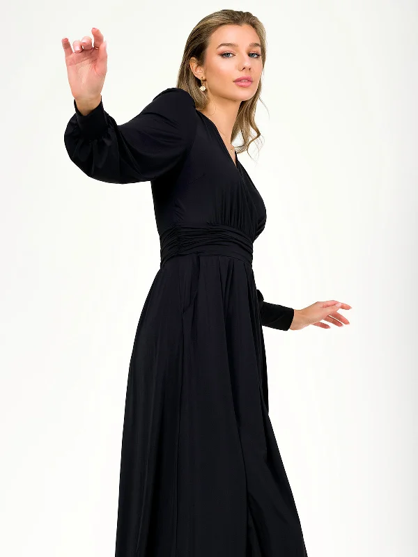 Elegant Clothing For Women Stylish Statements Rashelle Jersey Long Sleeve Maxi Dress, Black