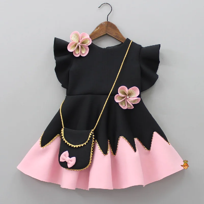 Women's Urban Clothing Buy More, Save More Flower Embellished Black Dress With Sling Bag