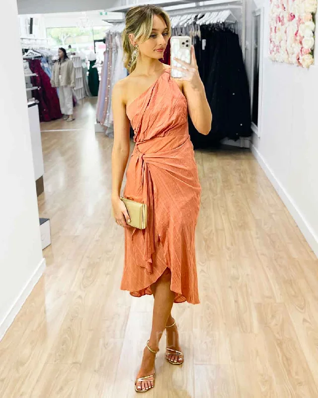 Women's High-Fashion Outfit Hot Deals Olivia One Shoulder Midi Dress - Peach