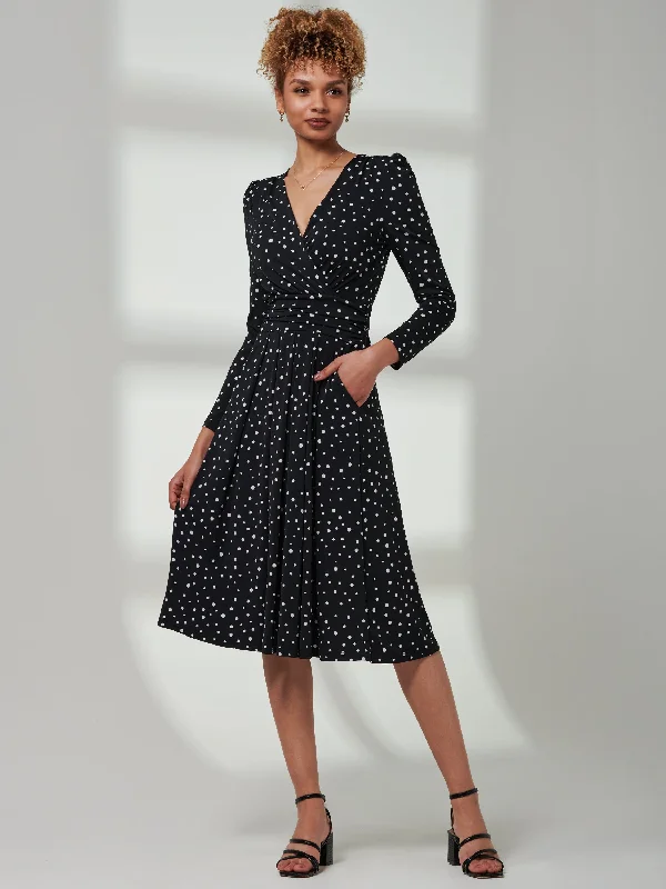 Women's Classic Attire Holiday Attire Sale Rafella Long Sleeve Midi Dress, Black Spot