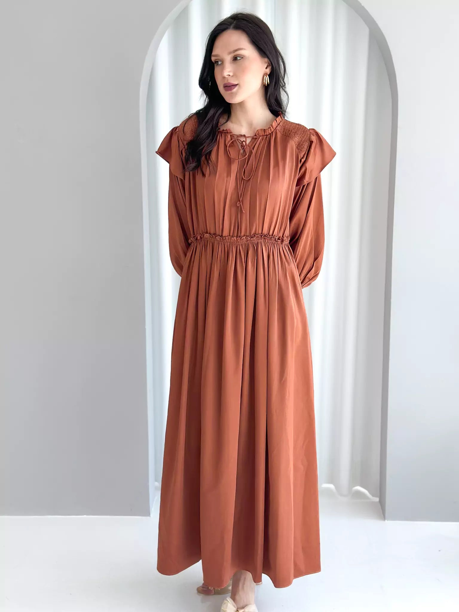 Women's Evening Attire Elegant Style Anastasia Long Dress - Brown