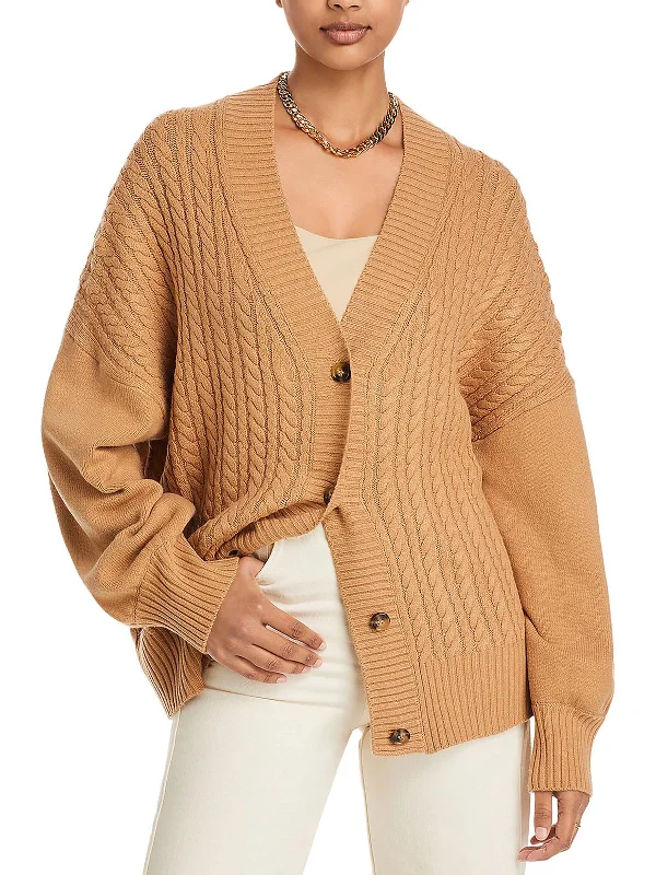 Women's Everyday Attire Fashion Deal Womens Cable Knit Ribbed Trim Cardigan Sweater