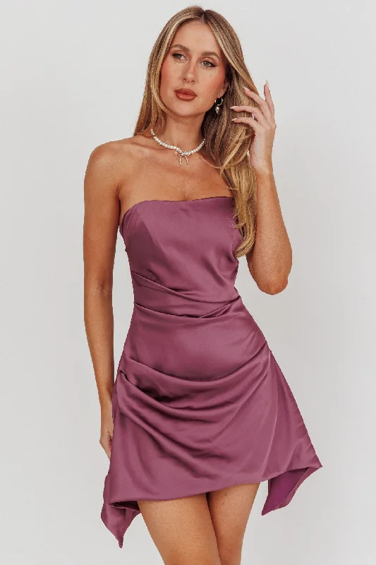 Affordable Luxury Women's Apparel Holiday Attire Sale Toni Strapless Ruched Mini Dress Plum