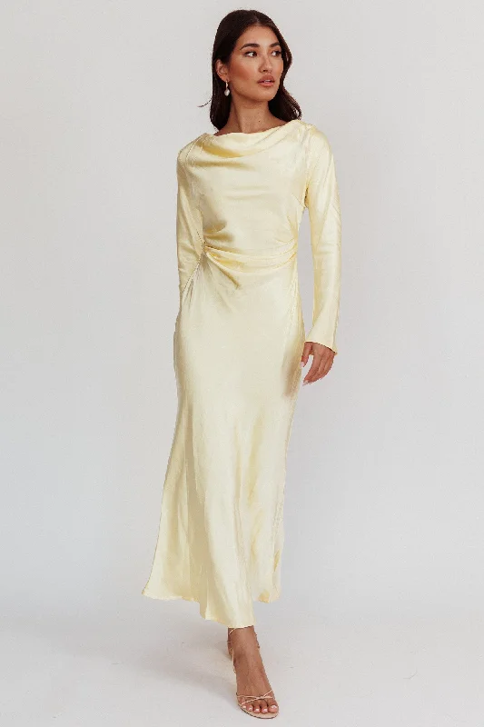 Affordable Luxury Women's Garments On-Trend Fashion Offers Loveland Cowl Back Midi Dress Butter