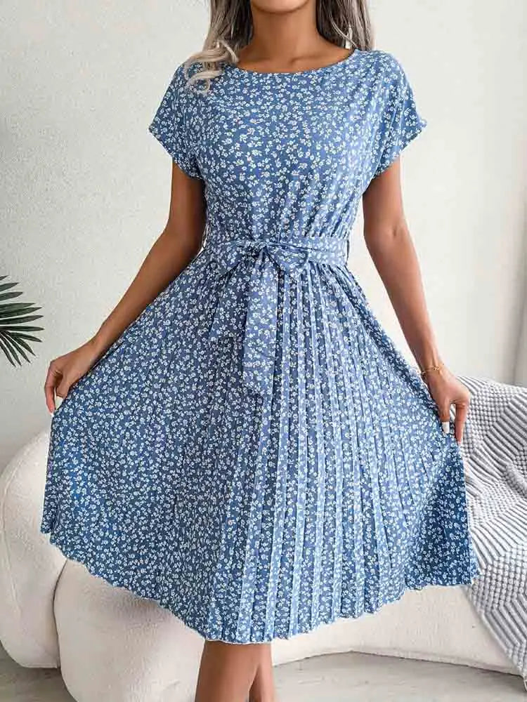 Women's Workout Clothing Discover Promotions Floral Pleated A Line Long Spring Short High Chic  Midi Dresses