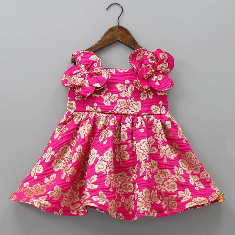 Women's Stylish Outdoor Outfit Durable Fashion Picks Floral Brocade Embroidered Pink Dress