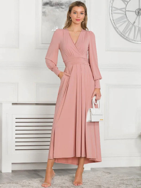 Sustainable Fashion Clothing For Women Hot Styles Rashelle Jersey Long Sleeve Maxi Dress, Dusty Pink