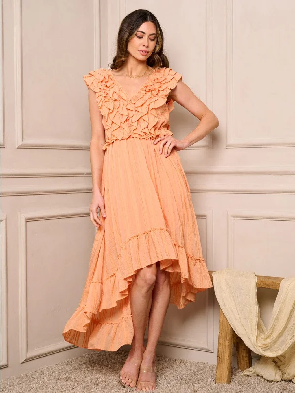 Women's Elegant Evening Attire Explore What'S New WOMEN'S SLEEVELESS RUFFLE HIGH-LOW MIDI DRESS