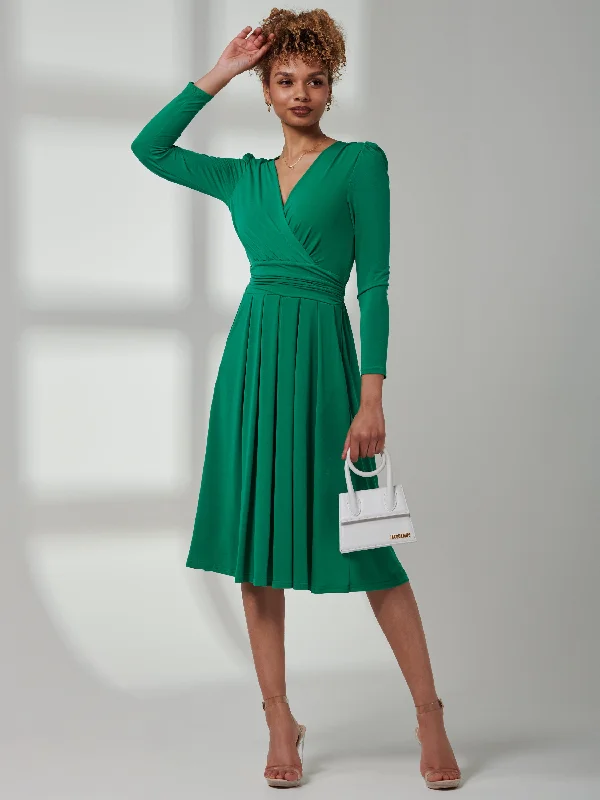 Chic Women's Garments Must Haves Plain Long Sleeve Jersey Midi Dress, Green