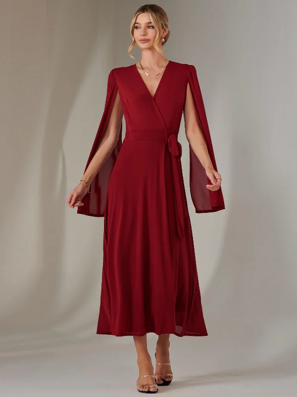 Stylish Women's Garments The Good Stuff Amira Cape Sleeve Wrapped Maxi Dress, Merlot