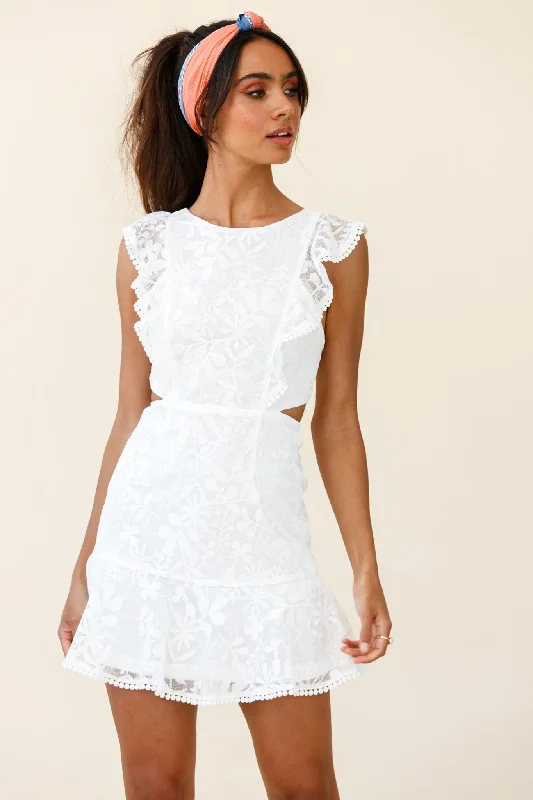 Stylish Women's Garments On-Trend Fashion Offers Jackie Pinafore Floral Mesh Dress White