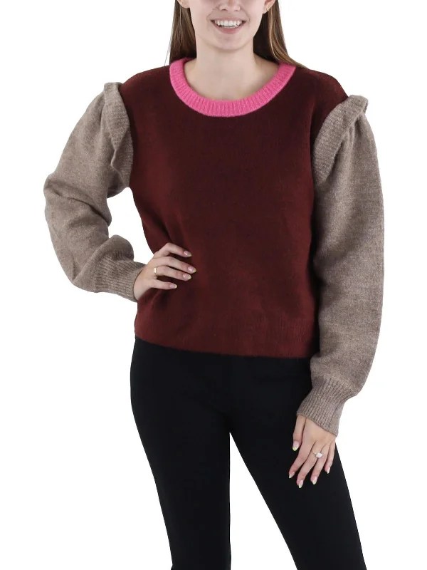 Women's Clothing Apparel Sets Ride The Style Wave Colorblock Womens Ribbed Mock Neck Pullover Sweater