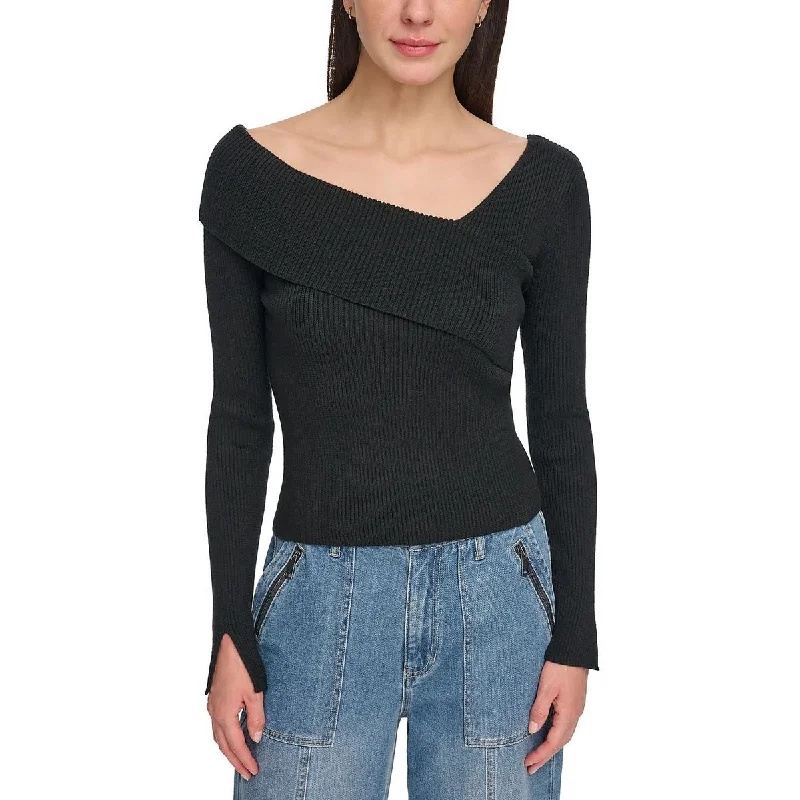 Women's Holiday Clothes Trendy Styles Womens Ribbed Asymmetrical Neck Pullover Sweater