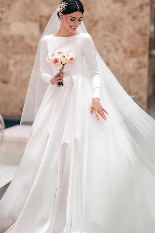 Women's Clothing And Garments Sets Seasonal Trends A-line Wedding Dresses Long Sleeves Satin Bridal Gowns