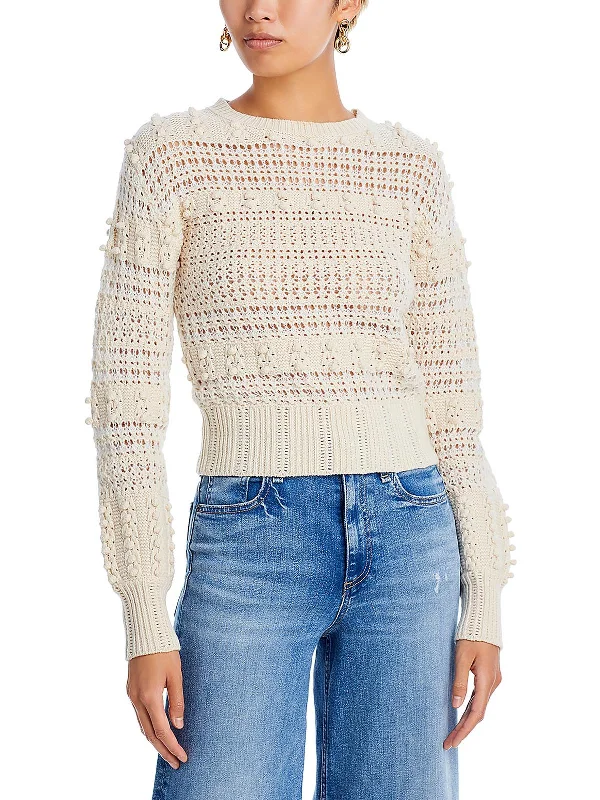 Women's Comfortable Lounge Garments Huge Discounts This Week Womens Wool Crochet Trim Crewneck Sweater