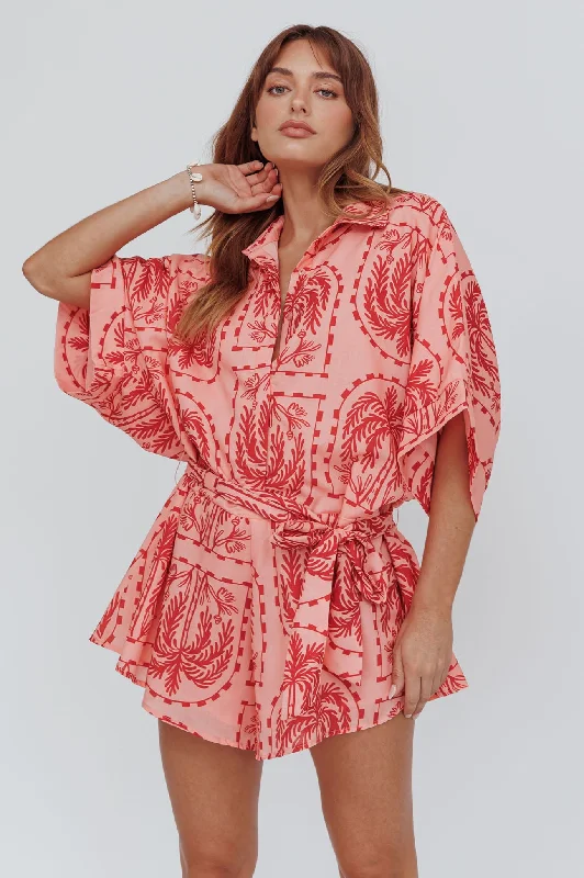 Fashionable Women's Casual Apparel Clearance Sale, All Cheap Daytona Beach Button-Up Romper Print Peach