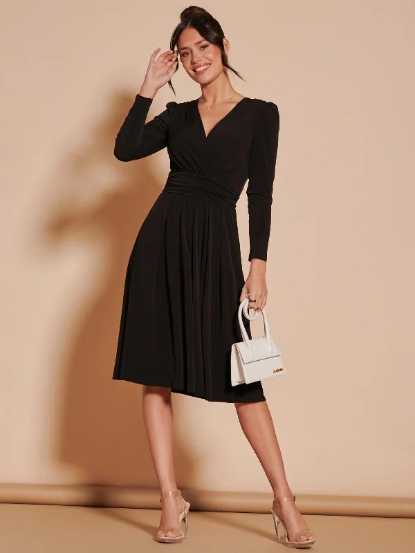 Timeless Women's Outfit Limited Edition Long Sleeve Pleated Jersey Midi Dress, Black