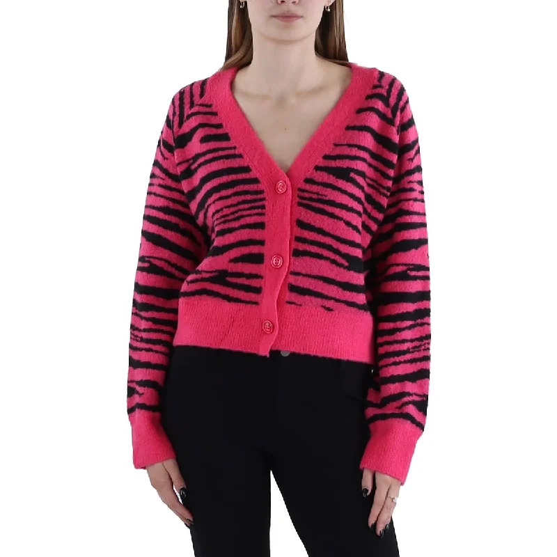 Women's Travel Garments Fashion-Forward Womens Animal Print Button-Down Cardigan Sweater