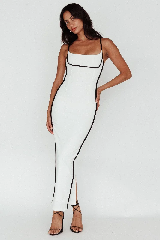 Women's Sporty Chic Clothes Embrace New Fashion Sunny Coast Piping Trim Maxi Dress White/Black