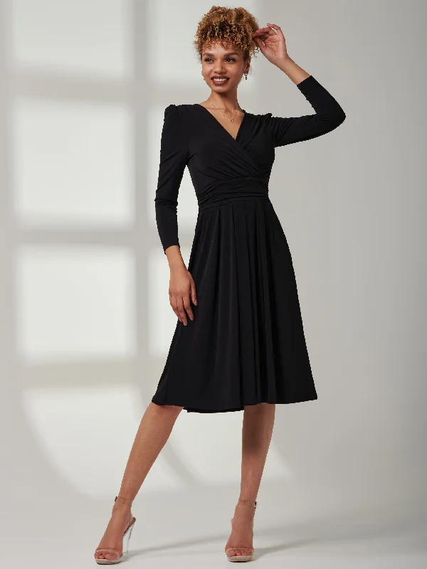 Women's Evening Apparel Limited Stock, Big Sale Plain Long Sleeve Jersey Midi Dress, Black