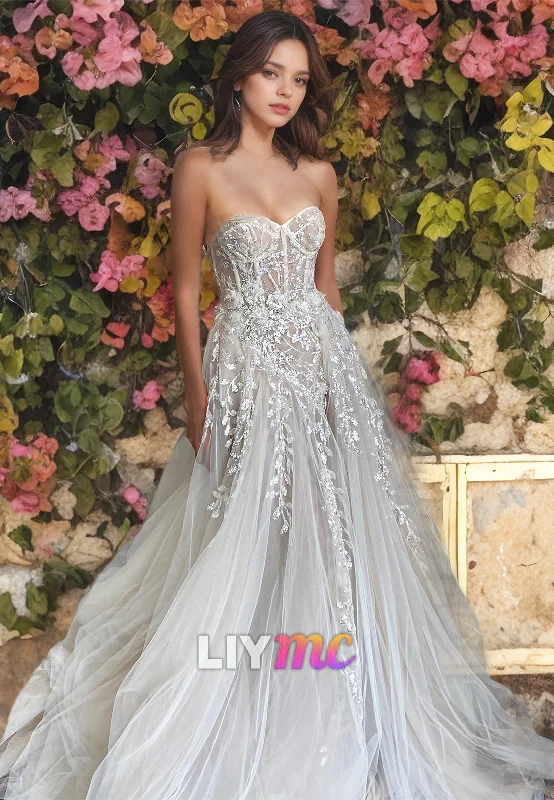 Stylish Clothes For Women Chic & Modern Sales Sweetheart Strapless Appliques Tulle A-Line Beach Wedding Dress