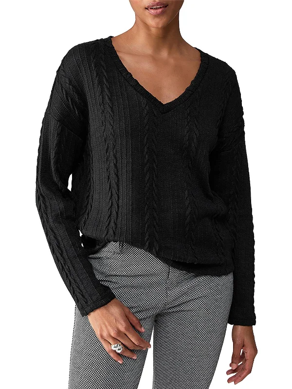 Women's Work Outfit Vibrant Style Promotions Womens Cable Knit Long Sleeve V-Neck Sweater