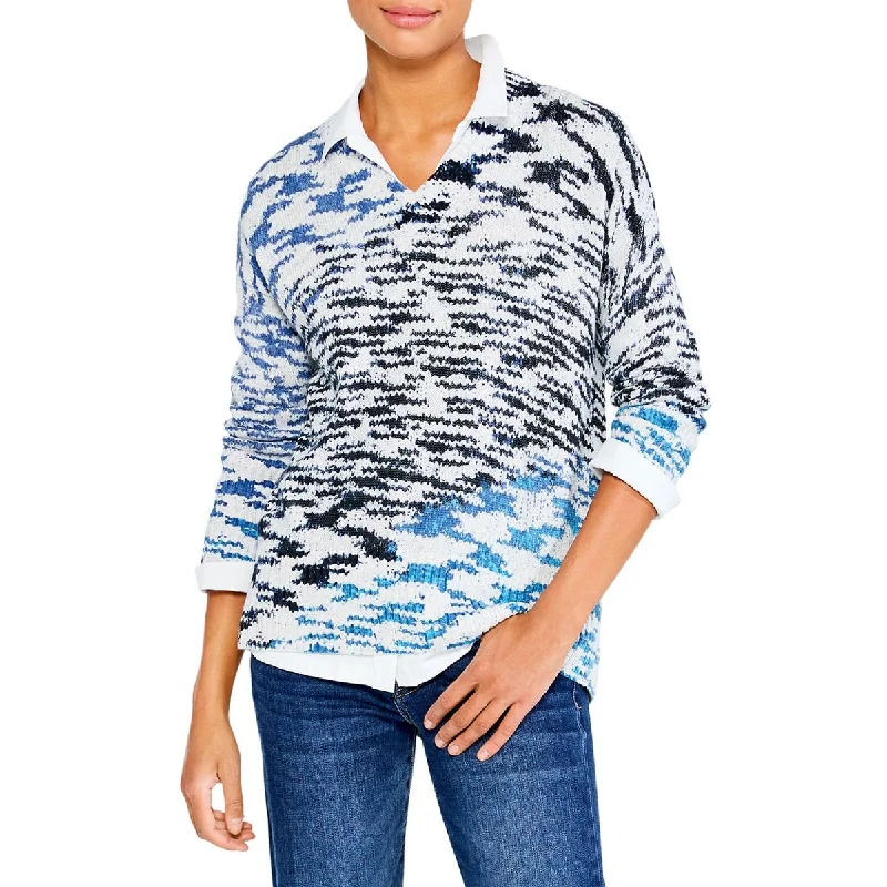 Women's Plus-Size Clothes Seasonal Sale Womens Printed V Neck Pullover Sweater