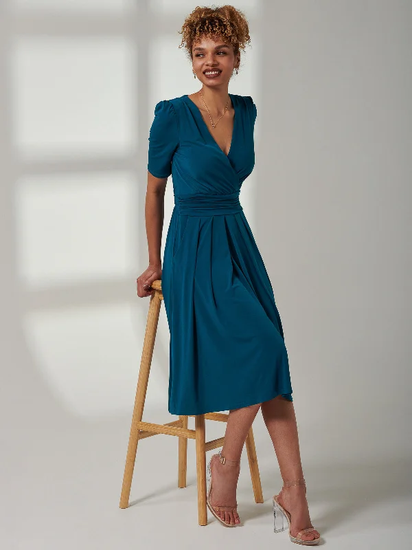 Charming Women's Holiday Apparel Get The Latest Trends Bianca Half Sleeve Jersey Midi Dress, Teal