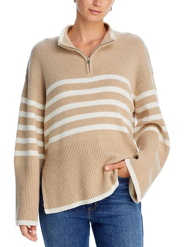 Women's Cozy Outfit For Lounging Top Brand Discounts Womens 1/4 Zip Striped Pullover Sweater