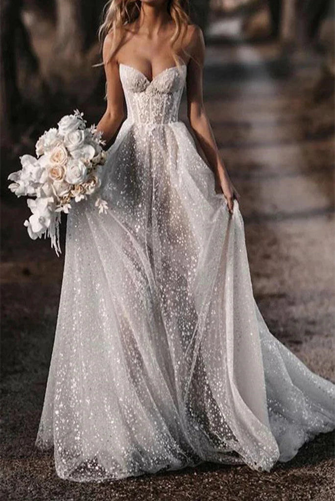 Women's Vacation Attire Style Breakthroughs Glitter Vintage Wedding Dresses A Line Sweetheart Elegant Bride Dress