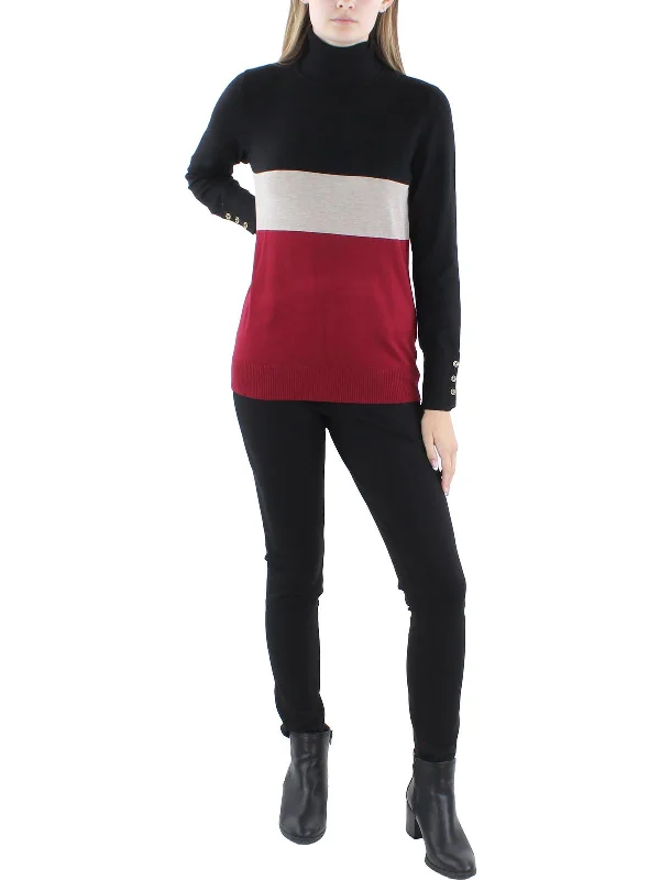 Women's Active Clothing Summer Fashion Womens Ribbed Trim Colorblock Turtleneck Sweater